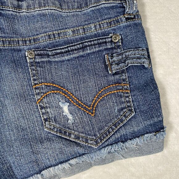 Vtg Y2K Bongo Micro Mini Denim Shorts Distressed Cuffed 2000s Grunge Junior Sz 7 - Picture 6 of 11
